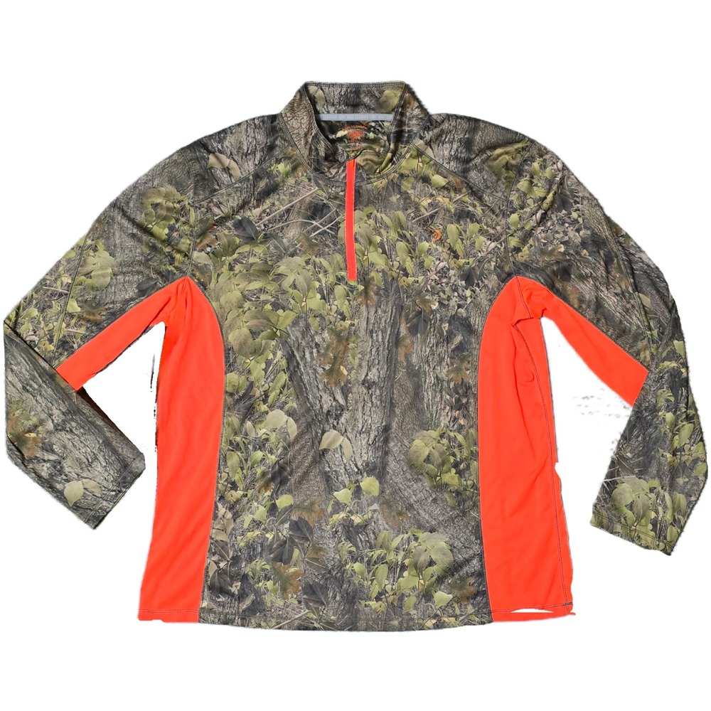 Reel Legends Men's L Long Sleeve Camo 1/4 Zip‎ Outdoor Hunting Shirt Orange (AA)